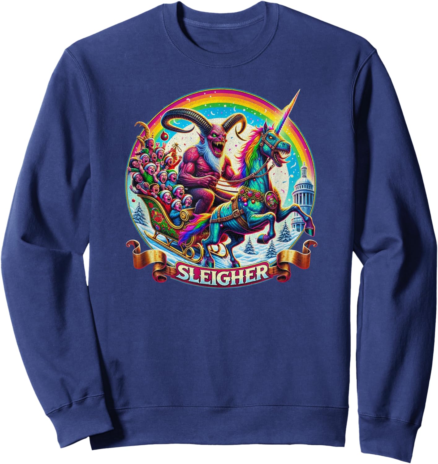 Sleigher Krampus Unicorn Demon Horror Christmas Gothic Sweatshirt - Sweatshirt | Navy