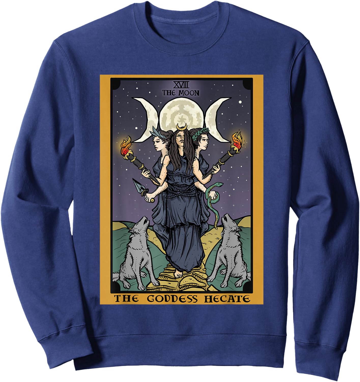 The Goddess Hecate Tarot Card Triple Moon Wiccan Pagan Witch Sweatshirt - Sweatshirt | Navy