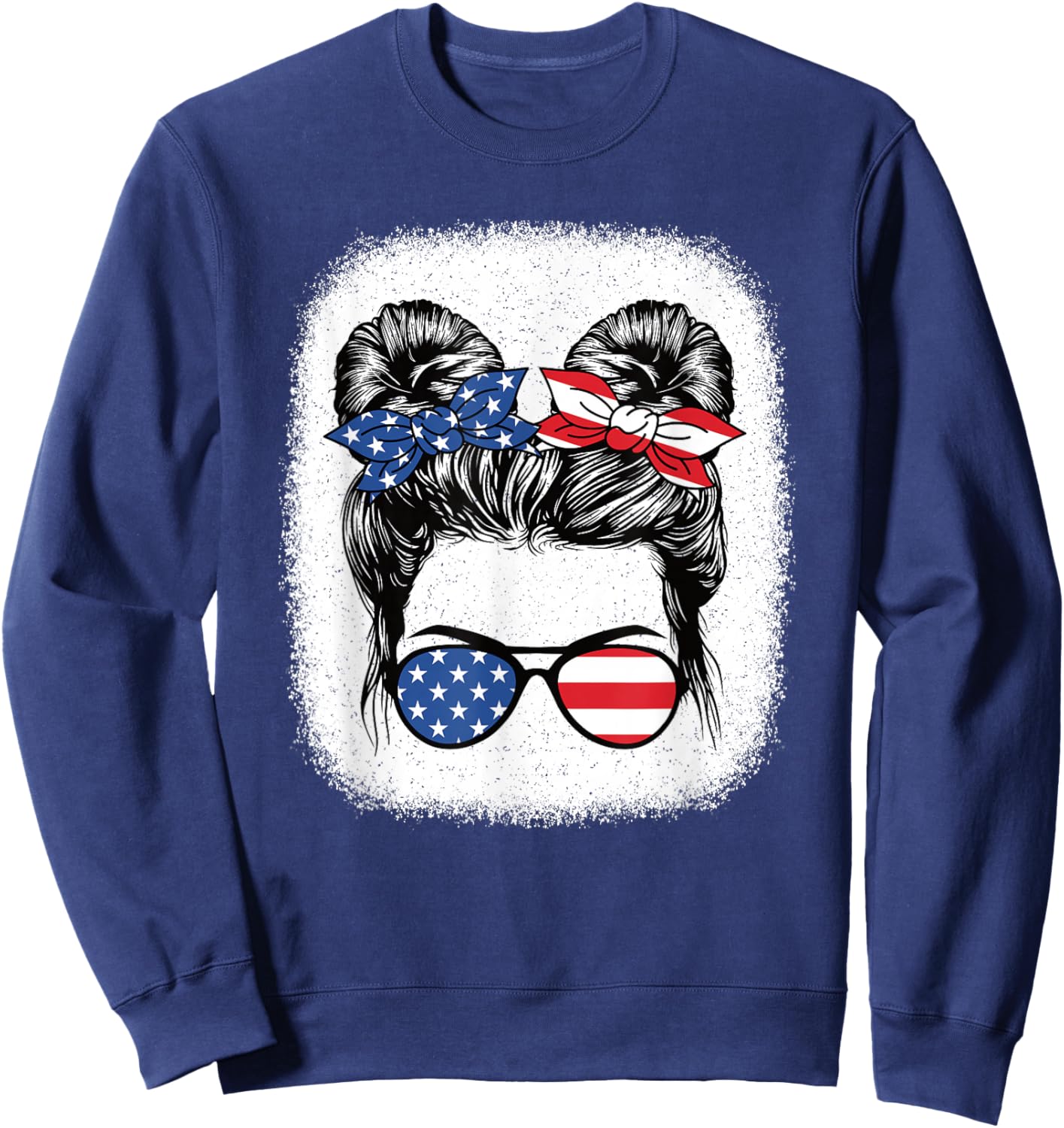 Cute 4th of July Messy Bun Girl American Flag Patriotic USA Sweatshirt - Sweatshirt | Navy