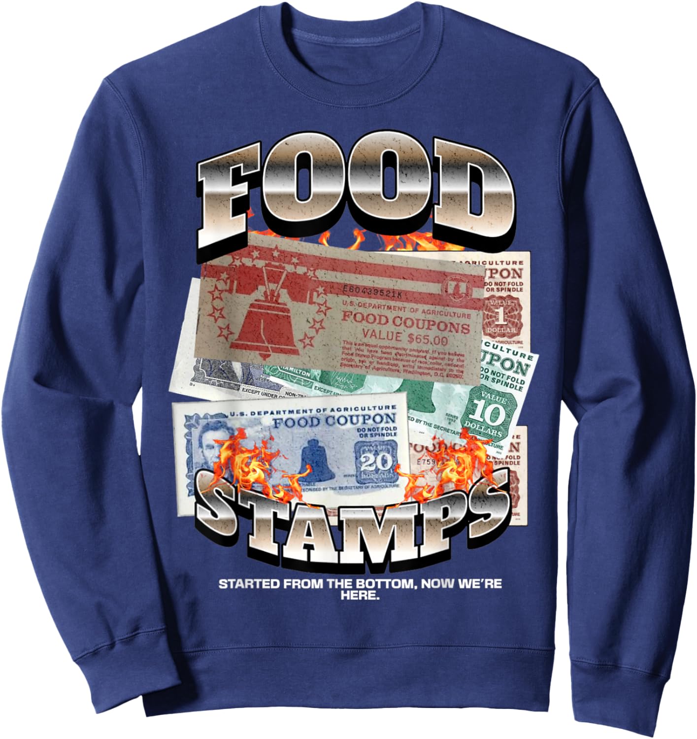 FUNNY 90s STYLE HIPHOP FOODSTAMPS FOOD STAMP STARTED FROM Sweatshirt - Sweatshirt | Navy