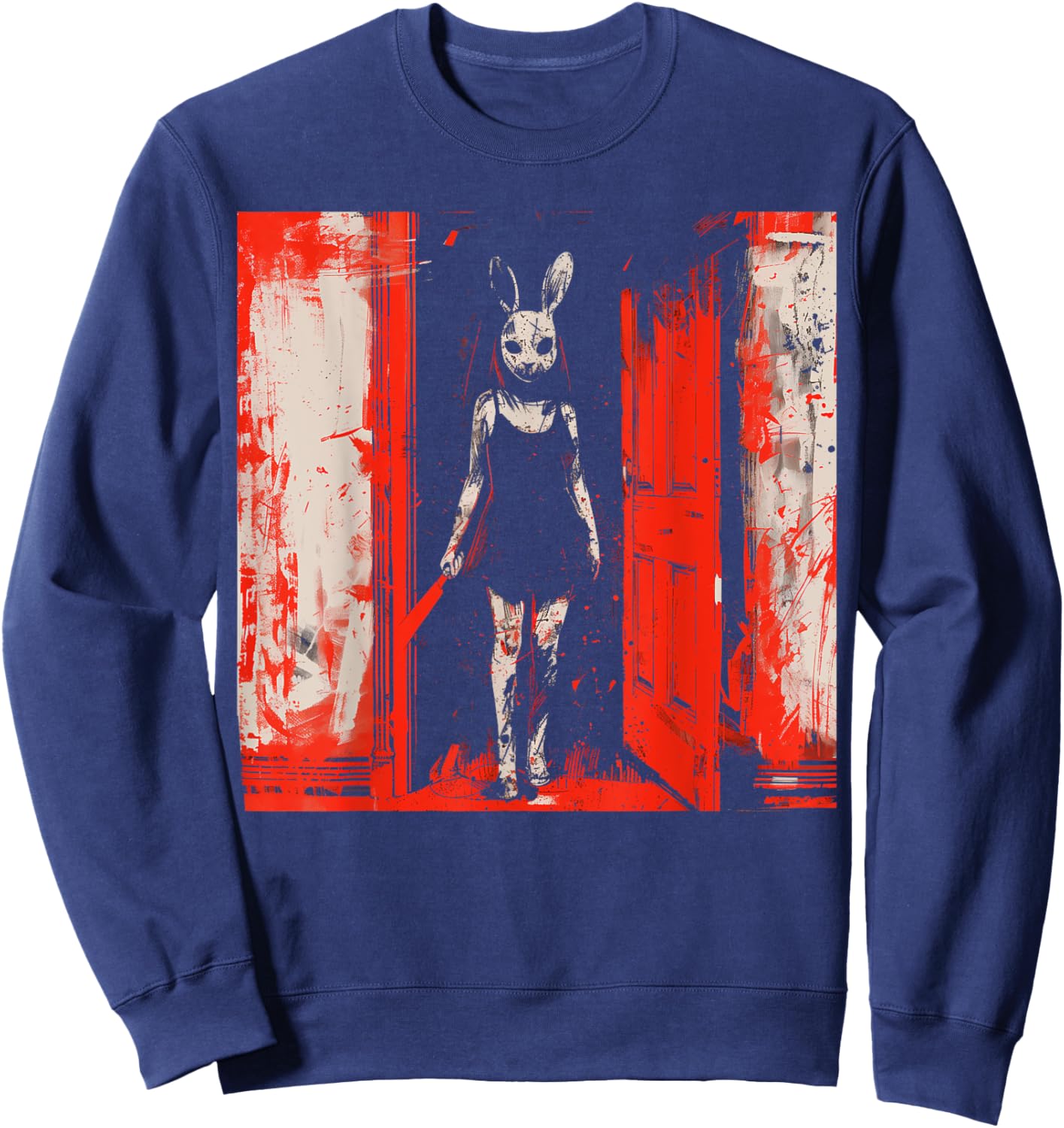 Horror Evil Bunny Slasher Girl Red Anime Goth Creepy Rabbit Sweatshirt - Sweatshirt | Navy