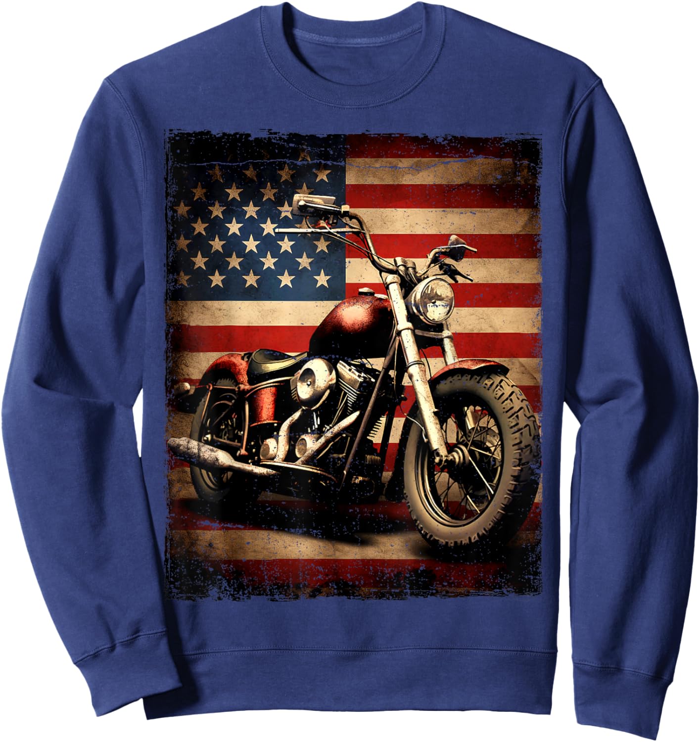 Vintage Motorcycle USA Flag Retro Biker American Sweatshirt - Sweatshirt | Navy