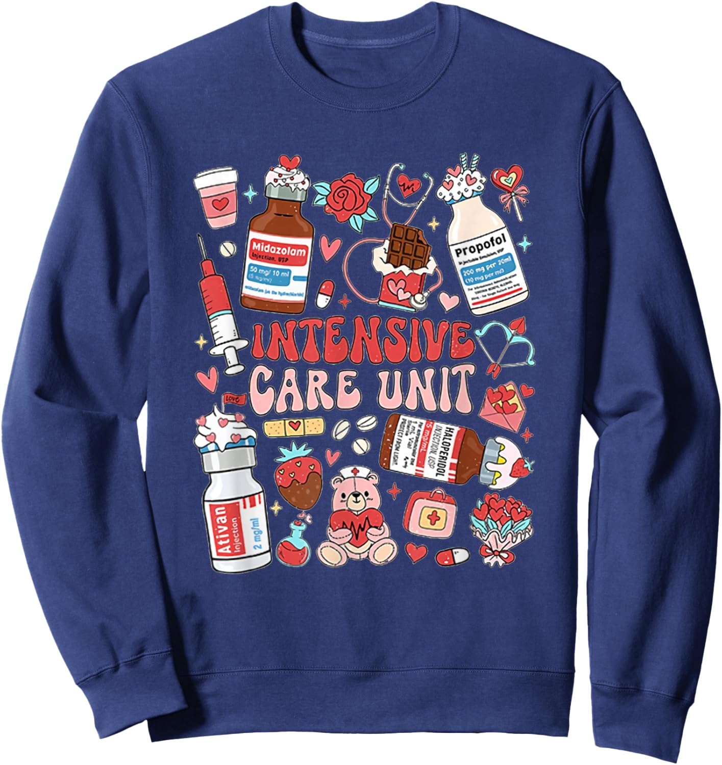 Retro Intensive Care Unit Nurse Tech Valentine ICU Nurse Sweatshirt - Sweatshirt | Navy