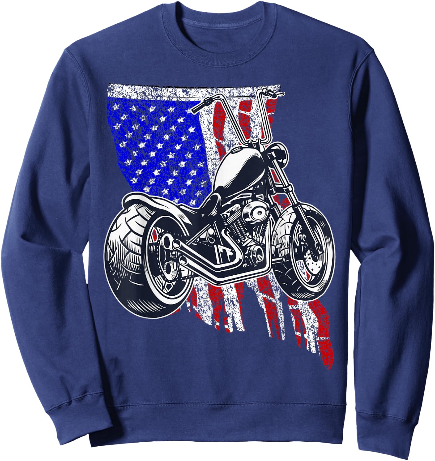 Bobber Motorcycle July 4 Veteran Memorial Day American Flag Sweatshirt - Sweatshirt | Navy