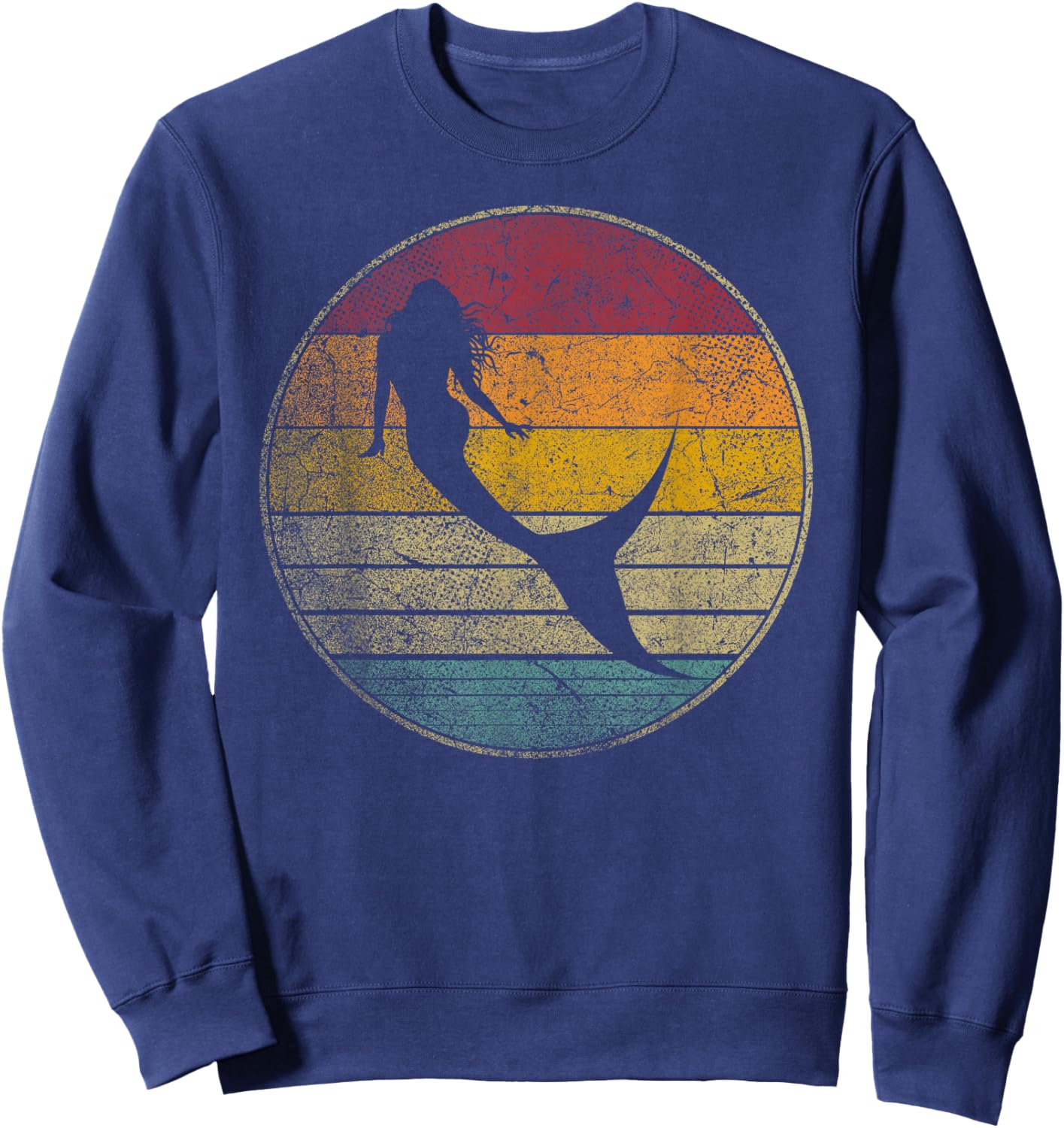 Mermaid Vintage Distressed Retro Style Silhouette 70s 80s Sweatshirt - Sweatshirt | Navy