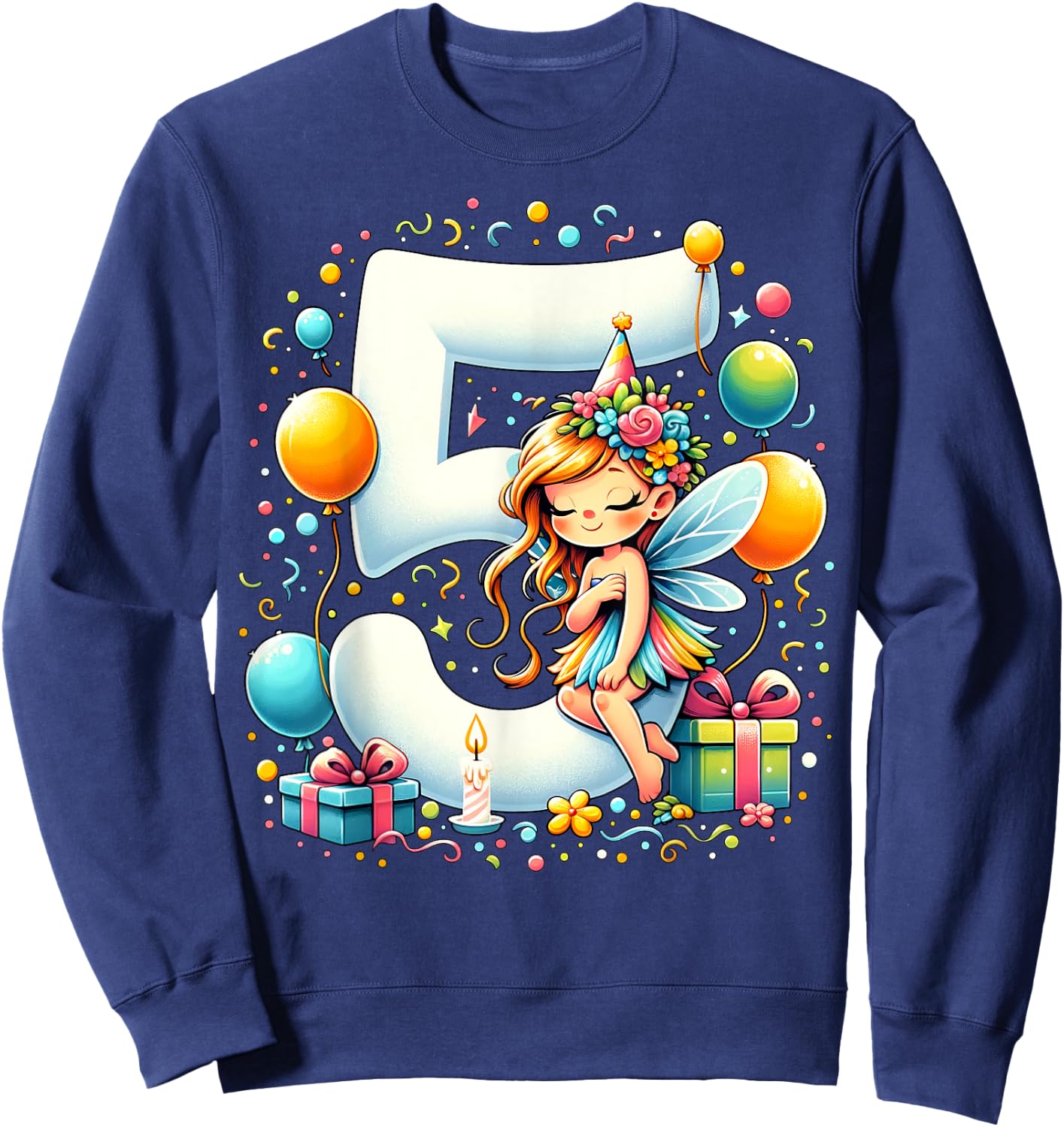 Kids Fairy Theme fifth Bday Party 5th Fairy Birthday Sweatshirt - Sweatshirt | Navy