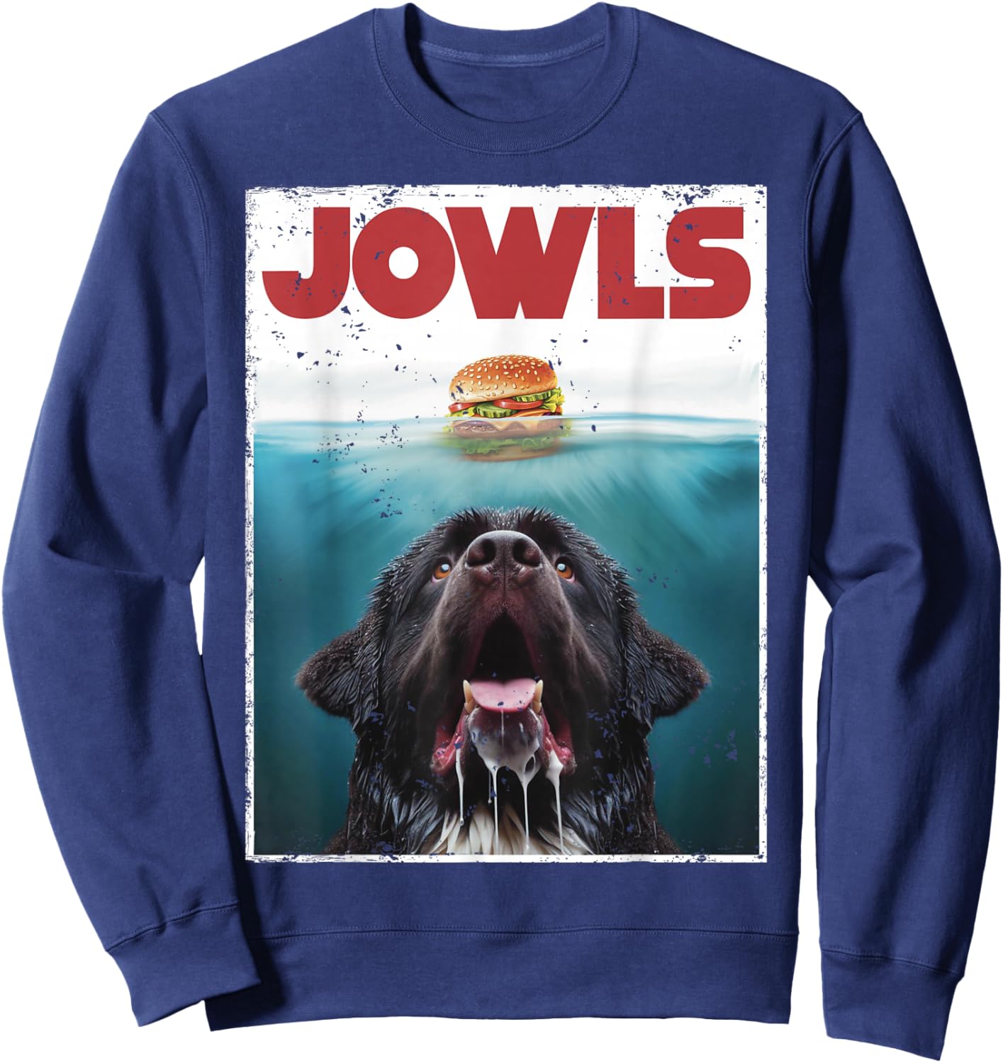 Funny Newfoundland Dog, Newfie Lab Jowls Burger, Dog Mom Dad Sweatshirt - Sweatshirt | Navy