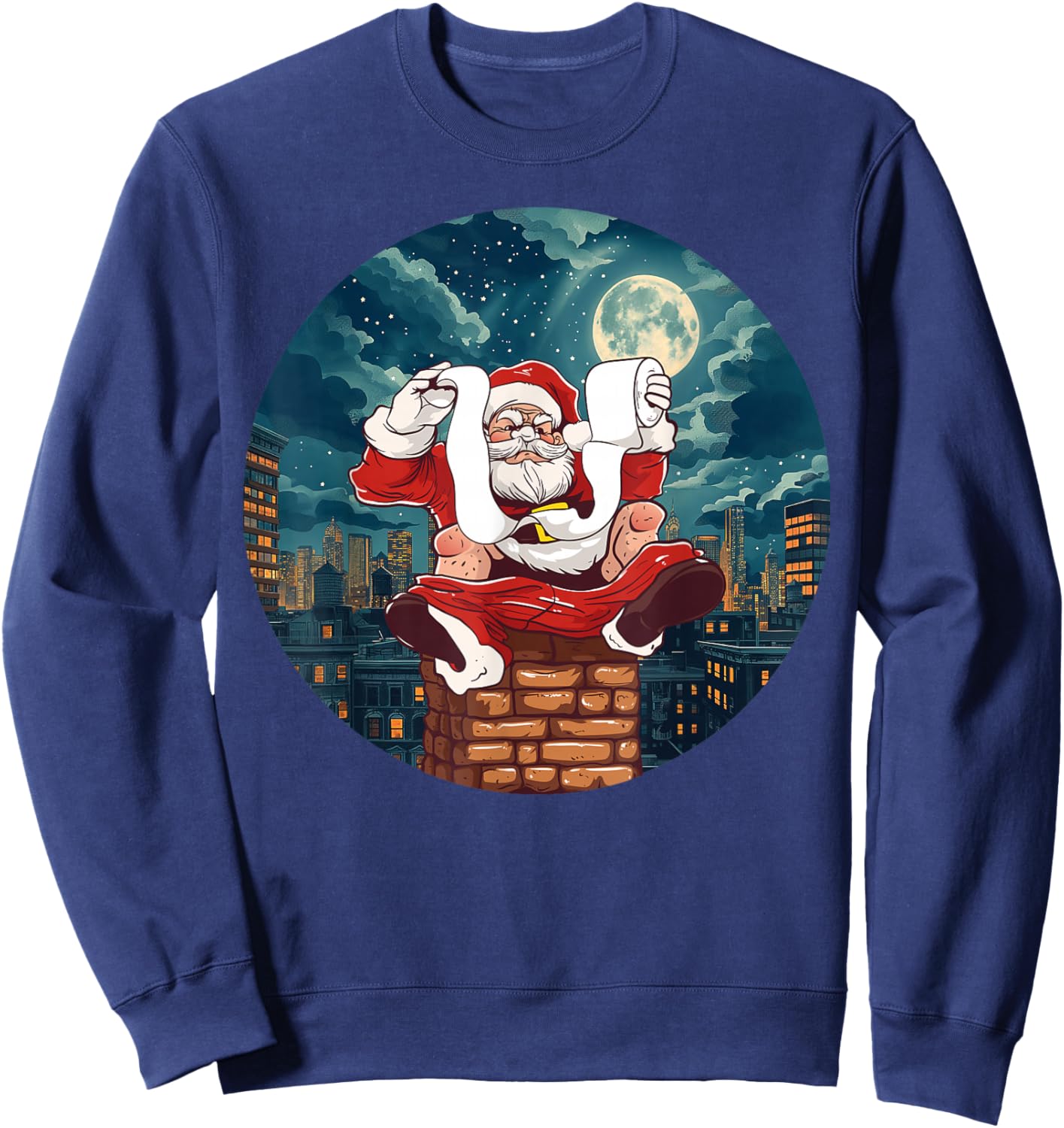Funny Santa Claus sitting on Chimney with toilet Paper Sweatshirt - Sweatshirt | Navy