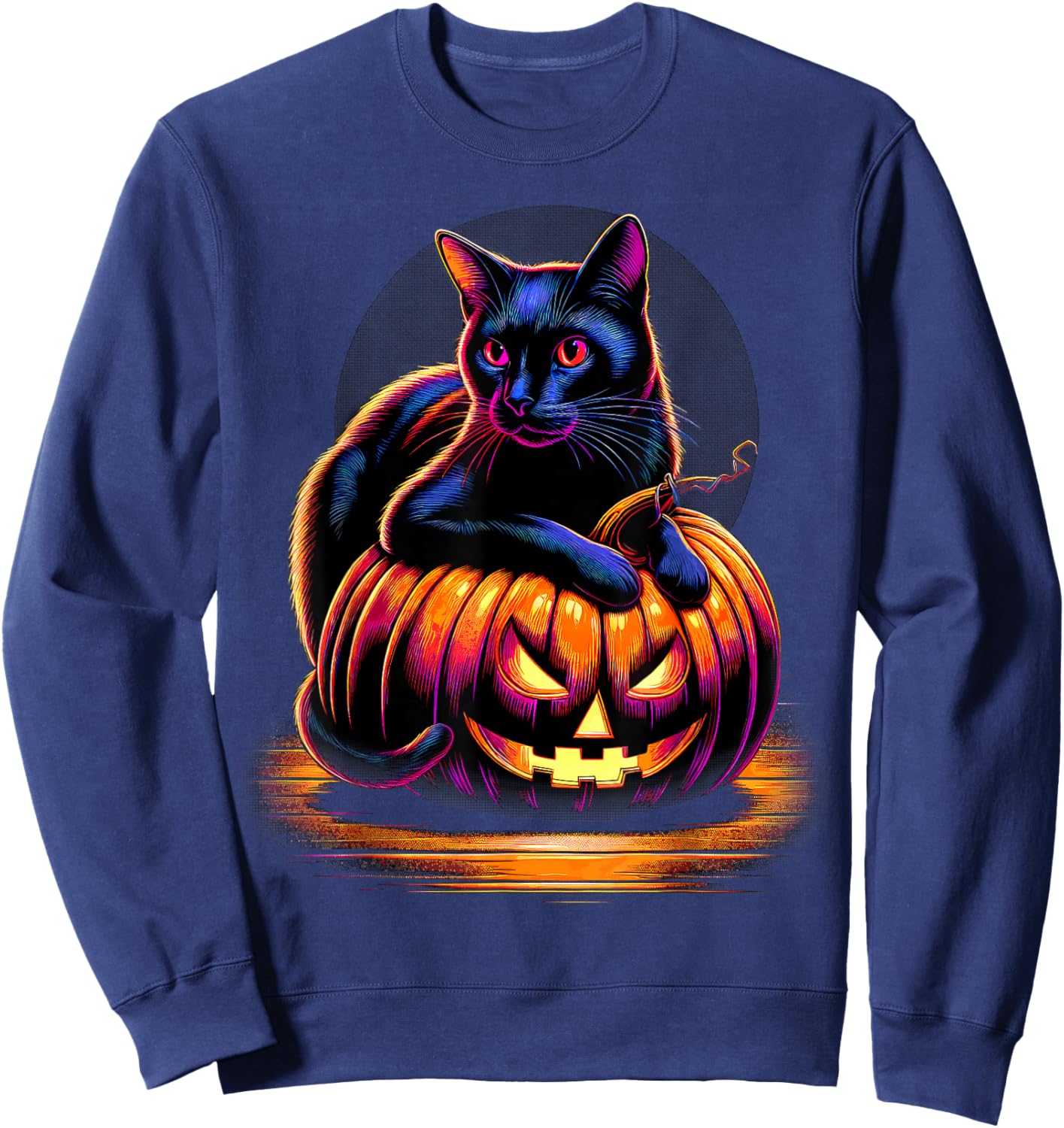 Halloween Cat Funny Fall Pumpkin Cat Lover Cute Sweatshirt - Sweatshirt | Navy