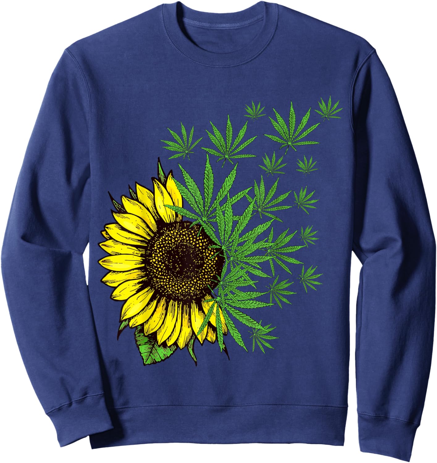 Cannabis Weed Leaf Sunflower Women Marijuana Pot Smoker Sweatshirt - Sweatshirt | Navy