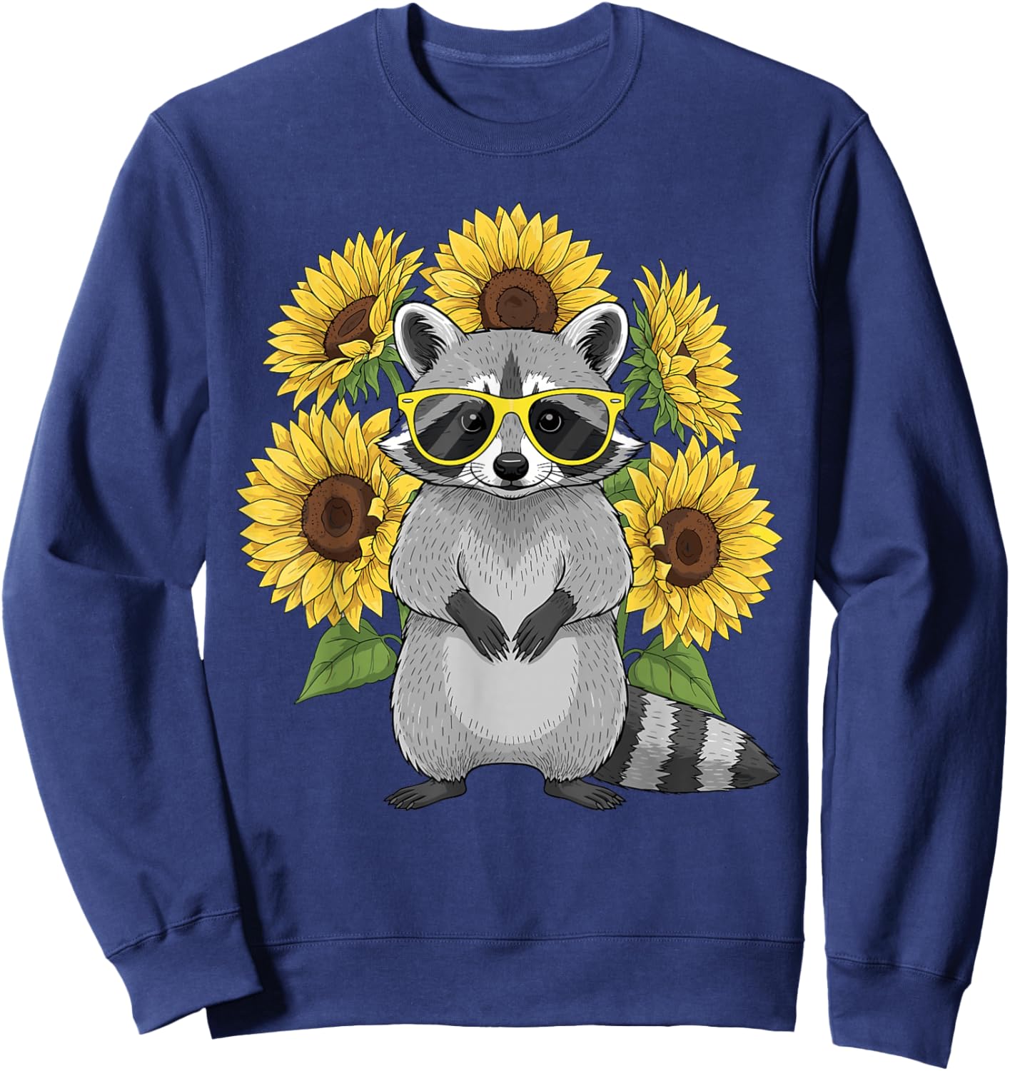 Cute Raccoon with Sunglasses and Sunflowers Women Sweatshirt - Sweatshirt | Navy