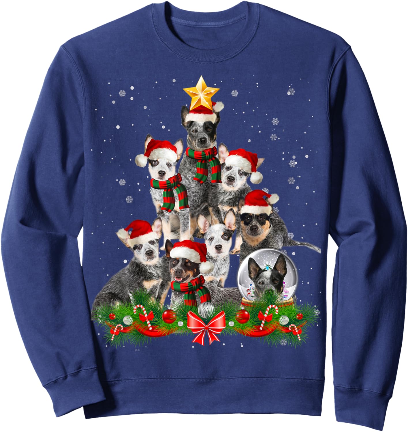 Funny Australian Cattle Dog Dog Christmas Tree - Black Adults Cotton Polyester Blend - Christmas, Halloween, Father's Day, Valentine's Day Sweatshirt - Sweatshirt | Navy