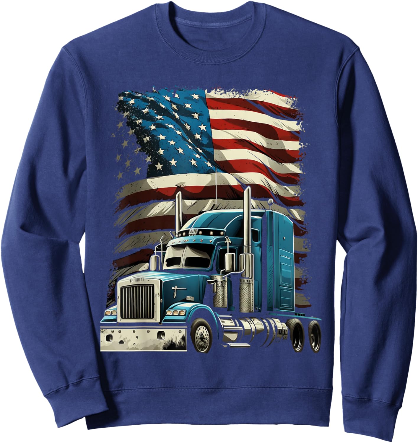 Trucker US American Flag For Patriotic Truck Driver Sweatshirt - Sweatshirt | Navy