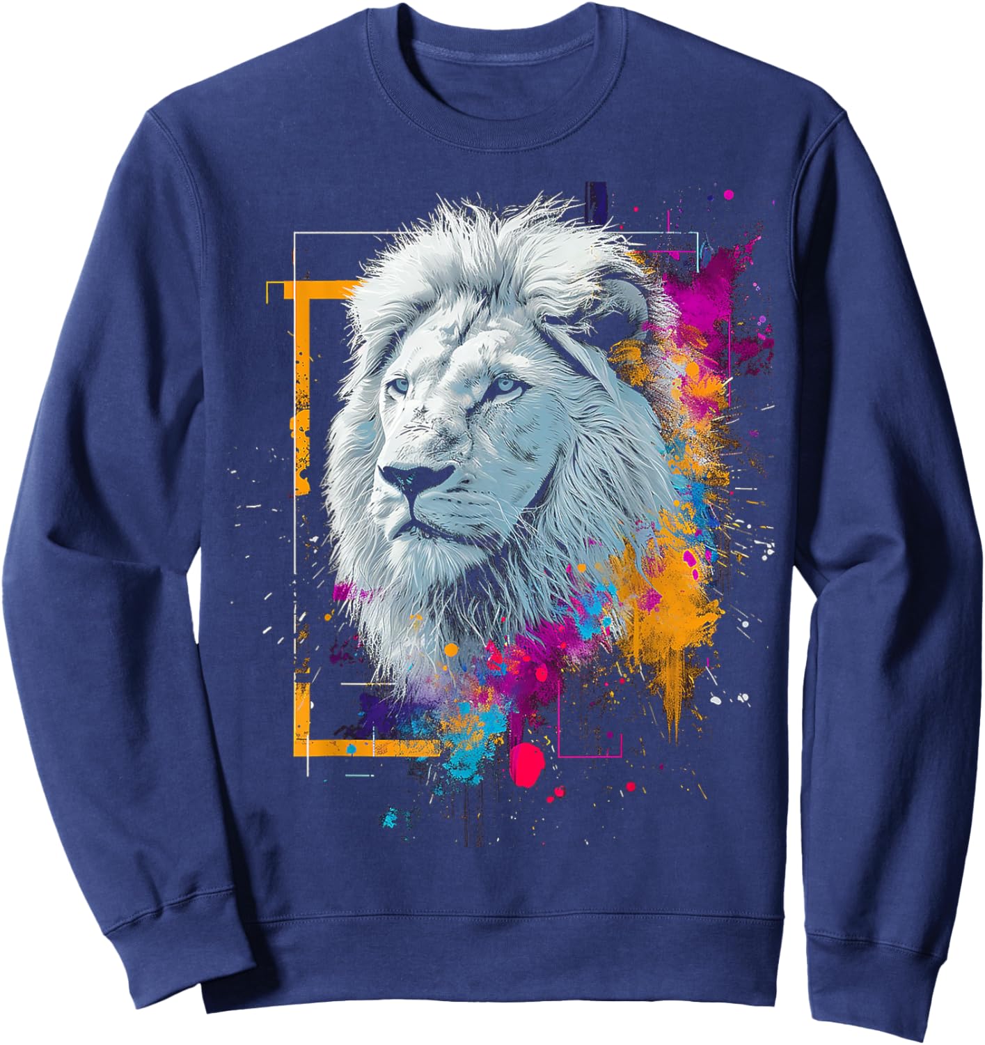 Lion Painting Colorful Animal Art Abstract Graphic Lion Sweatshirt - Sweatshirt | Navy