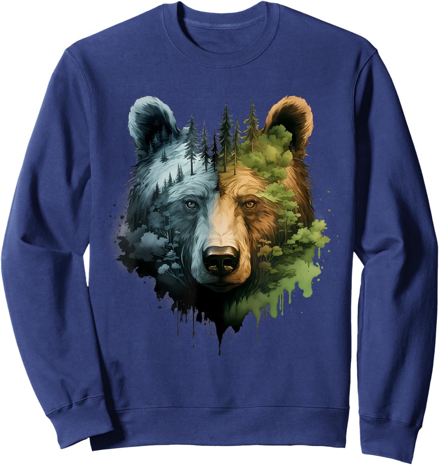 Bear Forest Portrait Animal Art Motif Nature Wildlife Sweatshirt - Sweatshirt | Navy