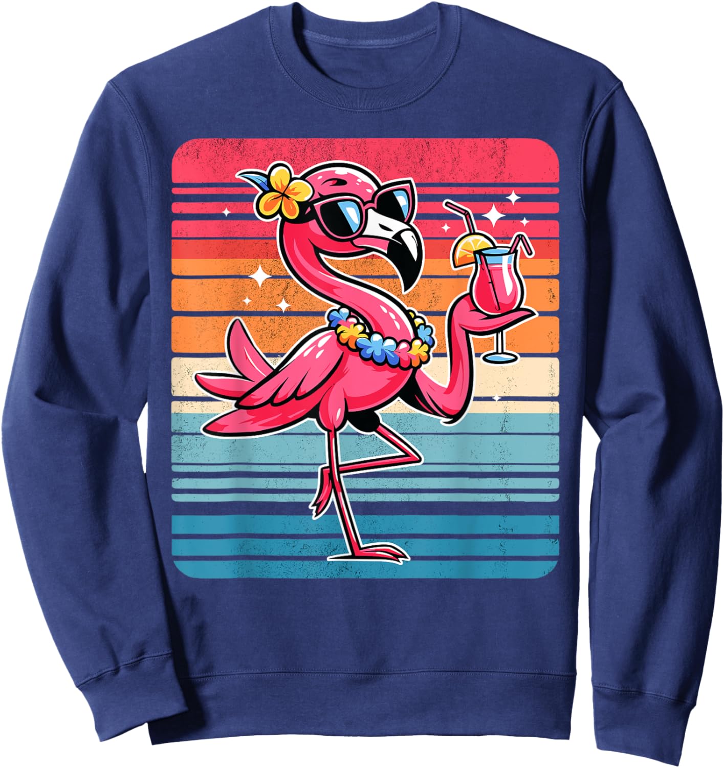 Cool Retro Flamingo in Sunglasses Funny Flamingo Sweatshirt - Sweatshirt | Navy