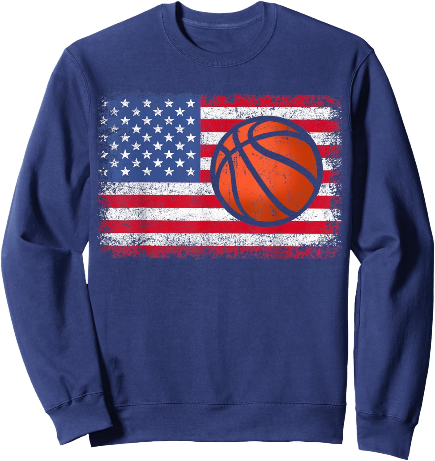 American Patriotic Basketball 4th of July USA Flag Men Boys Sweatshirt - Sweatshirt | Navy