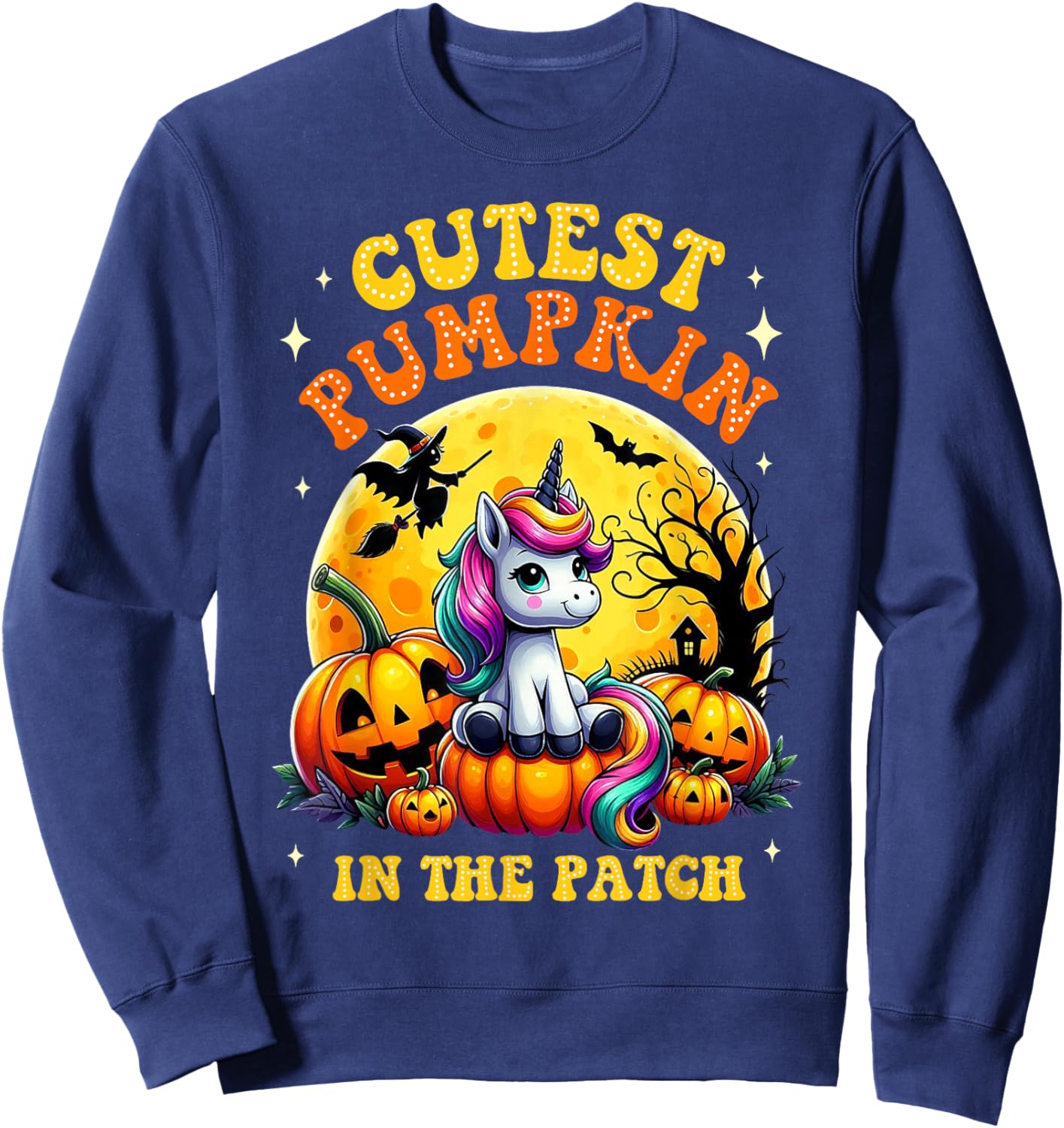 Cutest Pumpkin In The Patch Unicorn Witch Halloween Kawaii Sweatshirt - Sweatshirt | Navy