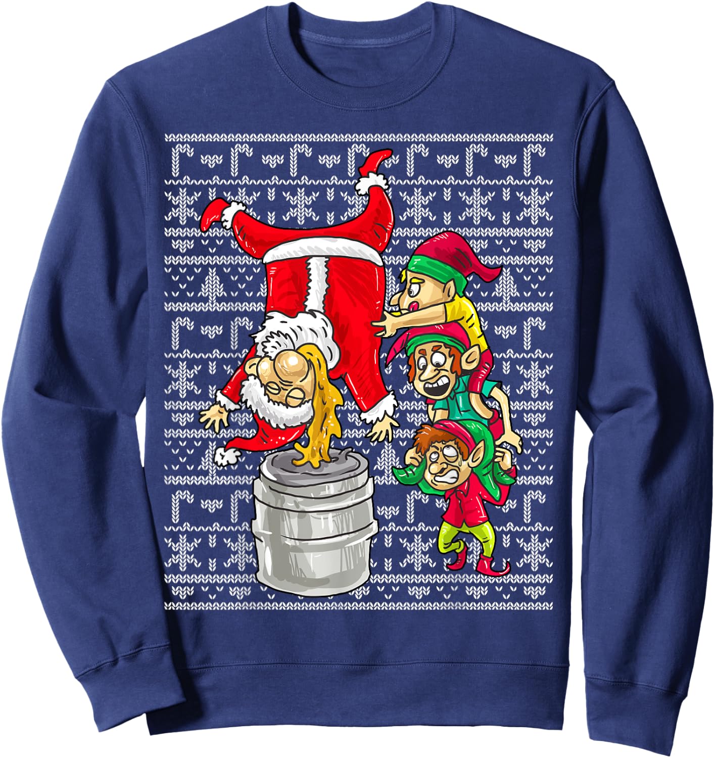 Santa Claus Keg Stand Beer Elves Drinking Humor Christmas Sweatshirt - Sweatshirt | Navy