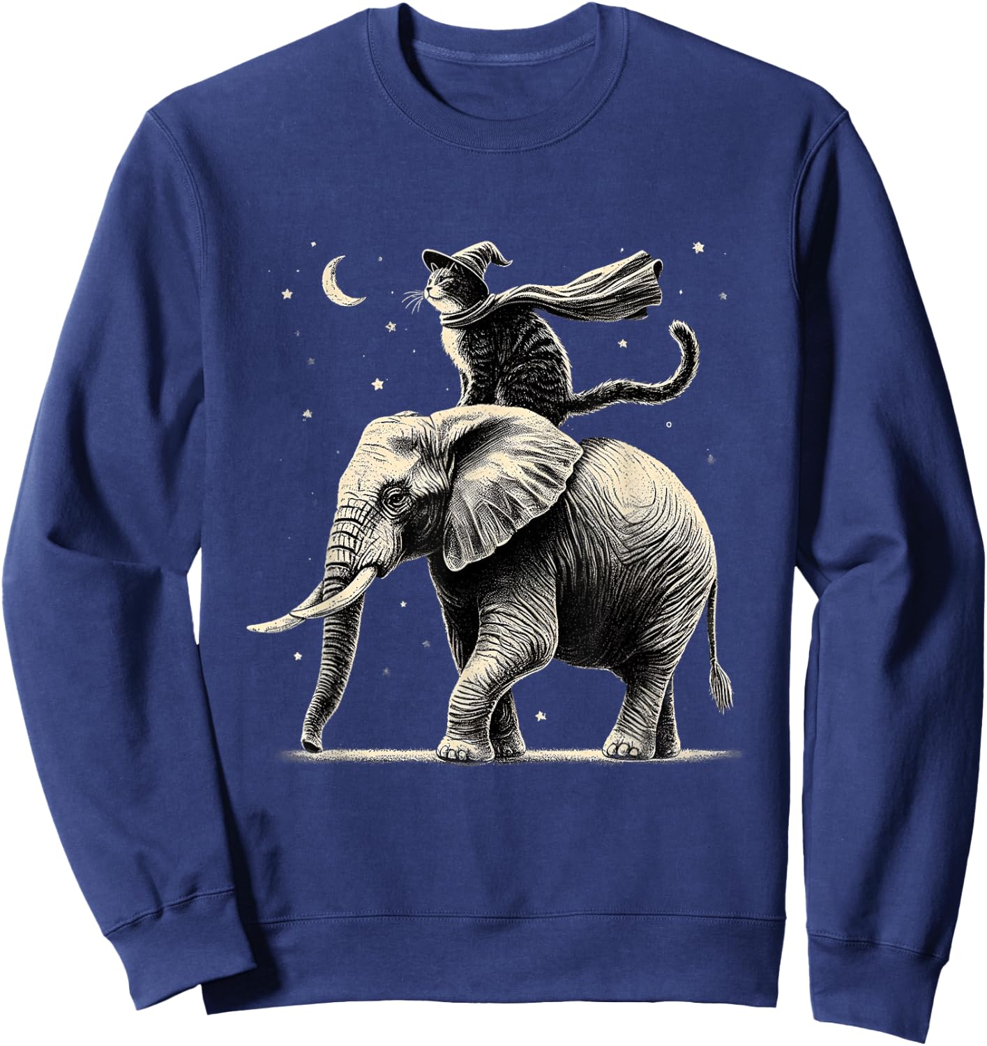 Cat Riding Elephant Design Animal Elephant Lovers Sweatshirt - Sweatshirt | Navy