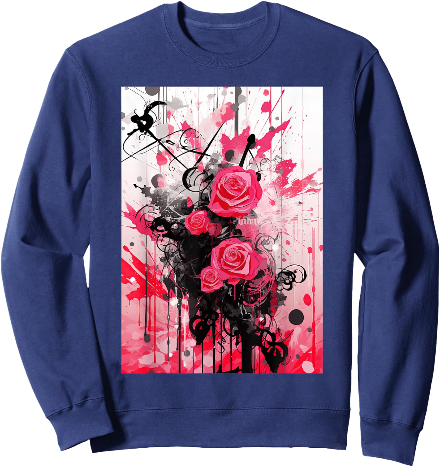 Frutiger Metro: Pink Roses Stars Hearts Paper Sweatshirt - Sweatshirt | Navy