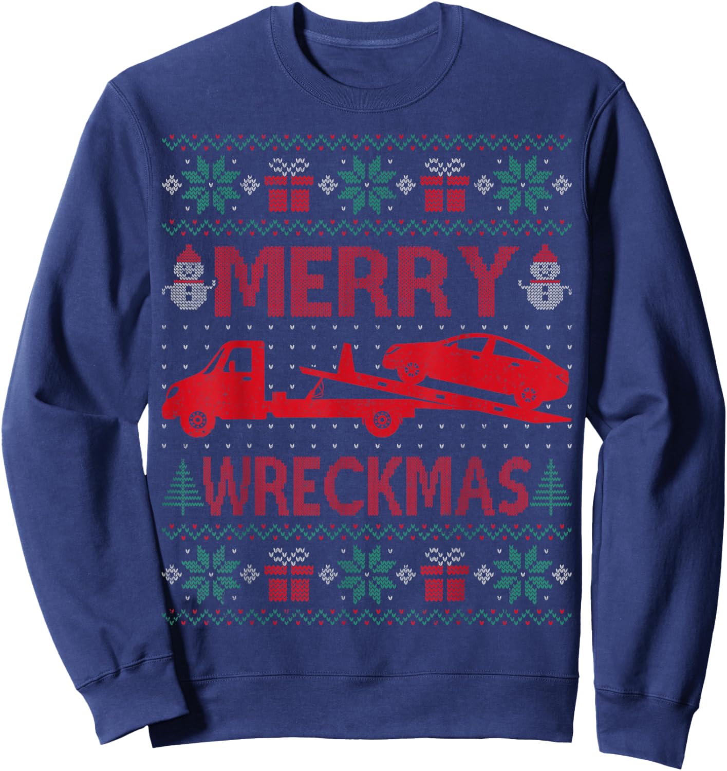 Merry Wreckmas - Funny Ugly Christmas Tow Truck Driver Sweatshirt - Sweatshirt | Navy