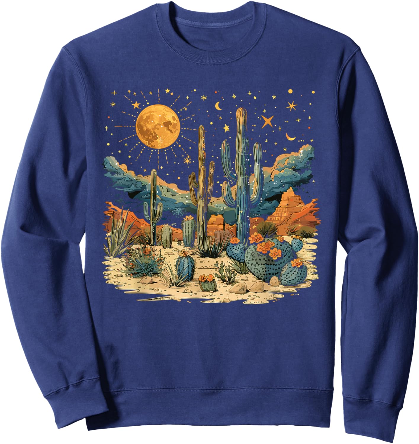 Saguaro Cactus Desert Art Moon Nature Sweatshirt - Sweatshirt | Navy