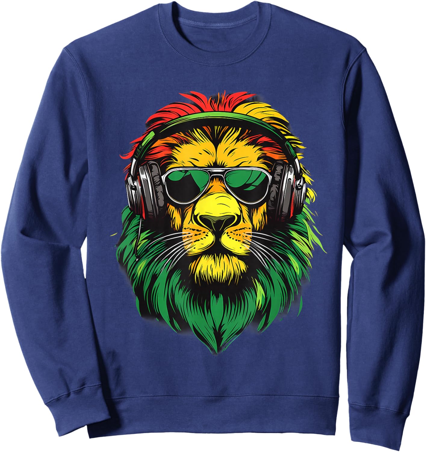 DJ Lion Of Judah Jamaican Rasta Reggae Music Headphones Sweatshirt - Sweatshirt | Navy