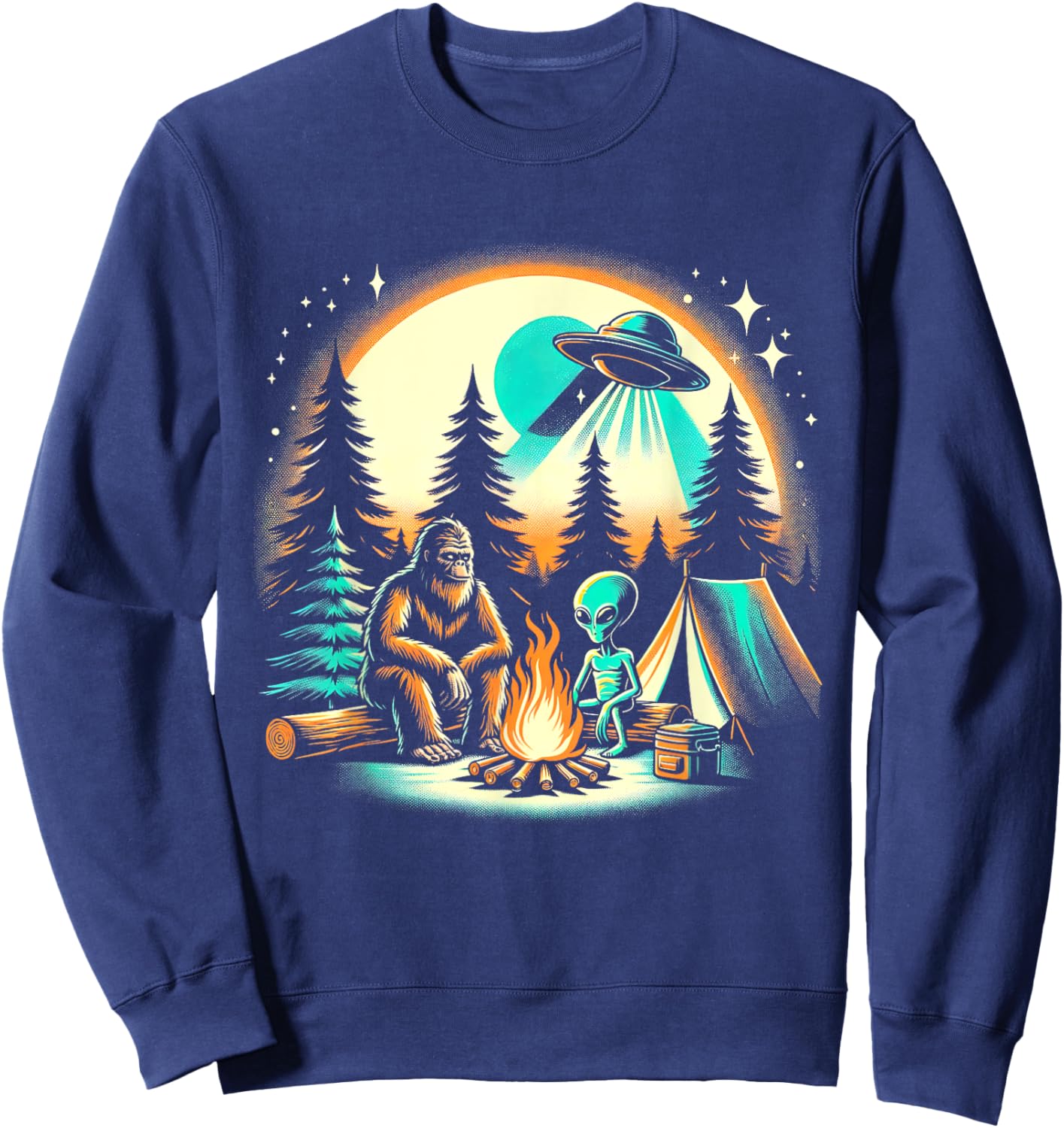 Funny Bigfoot & Alien UFO Camping Outdoor Adventures Hiking Sweatshirt - Sweatshirt | Navy