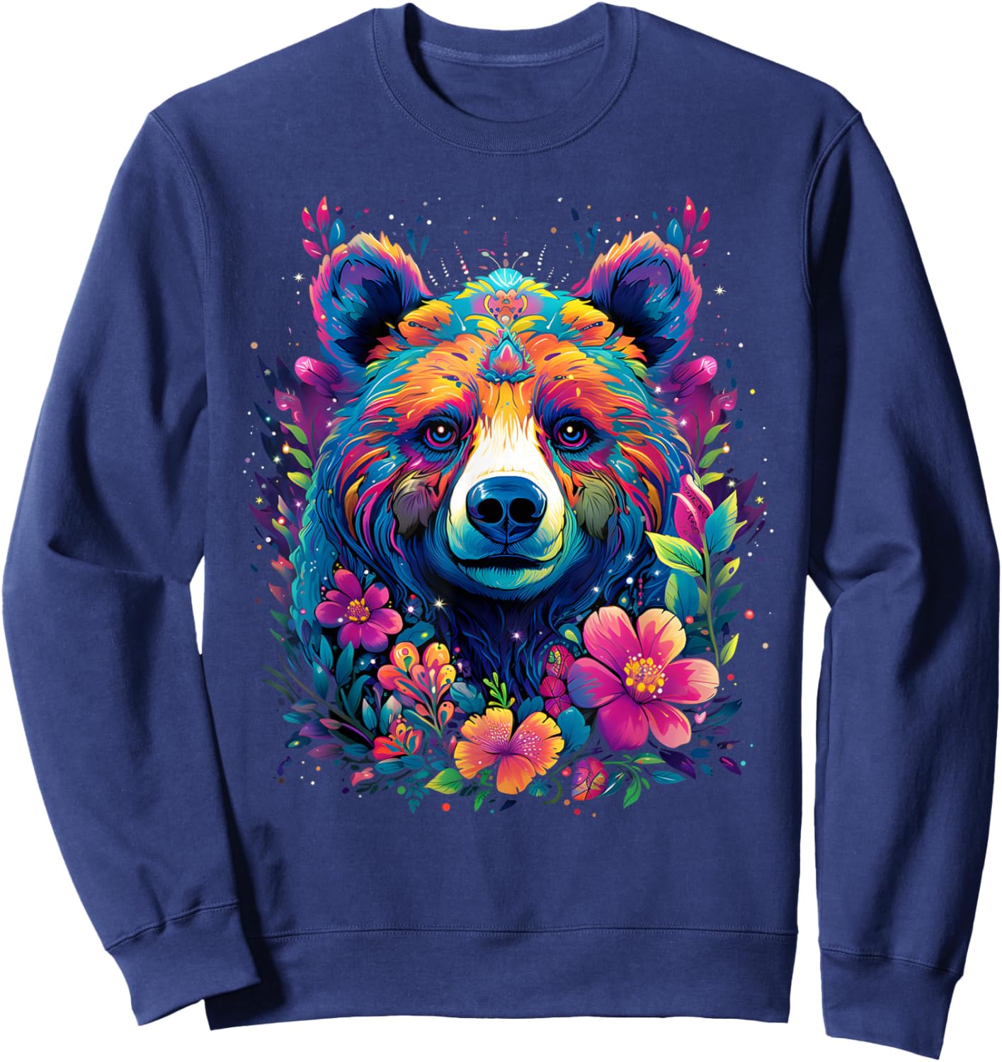 Flower Bear Colorful Rainbow Vibrant Graphic Sweatshirt - Sweatshirt | Navy