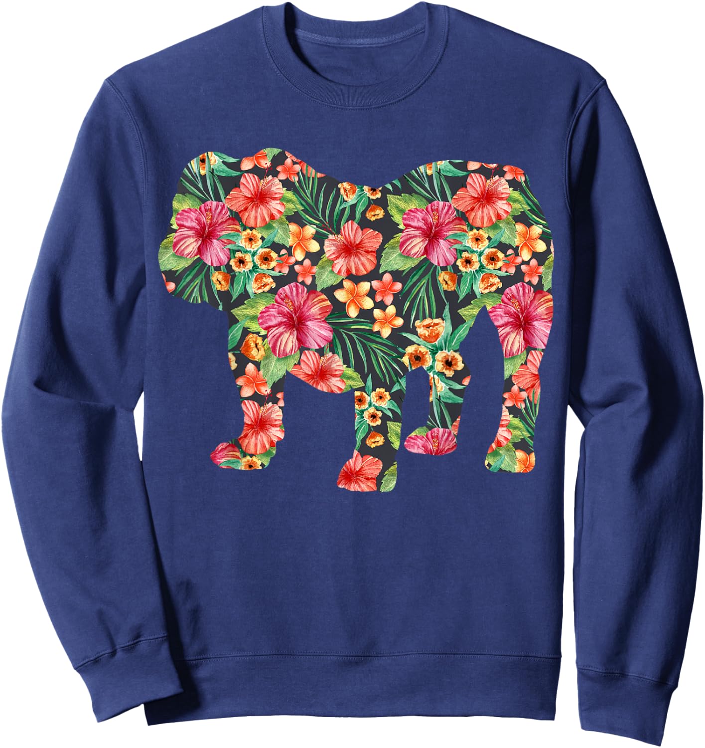 English Bulldog Flower T shirt Dog Silhouette Floral Gift Men Women Girls Kids Sweatshirt - Sweatshirt | Navy