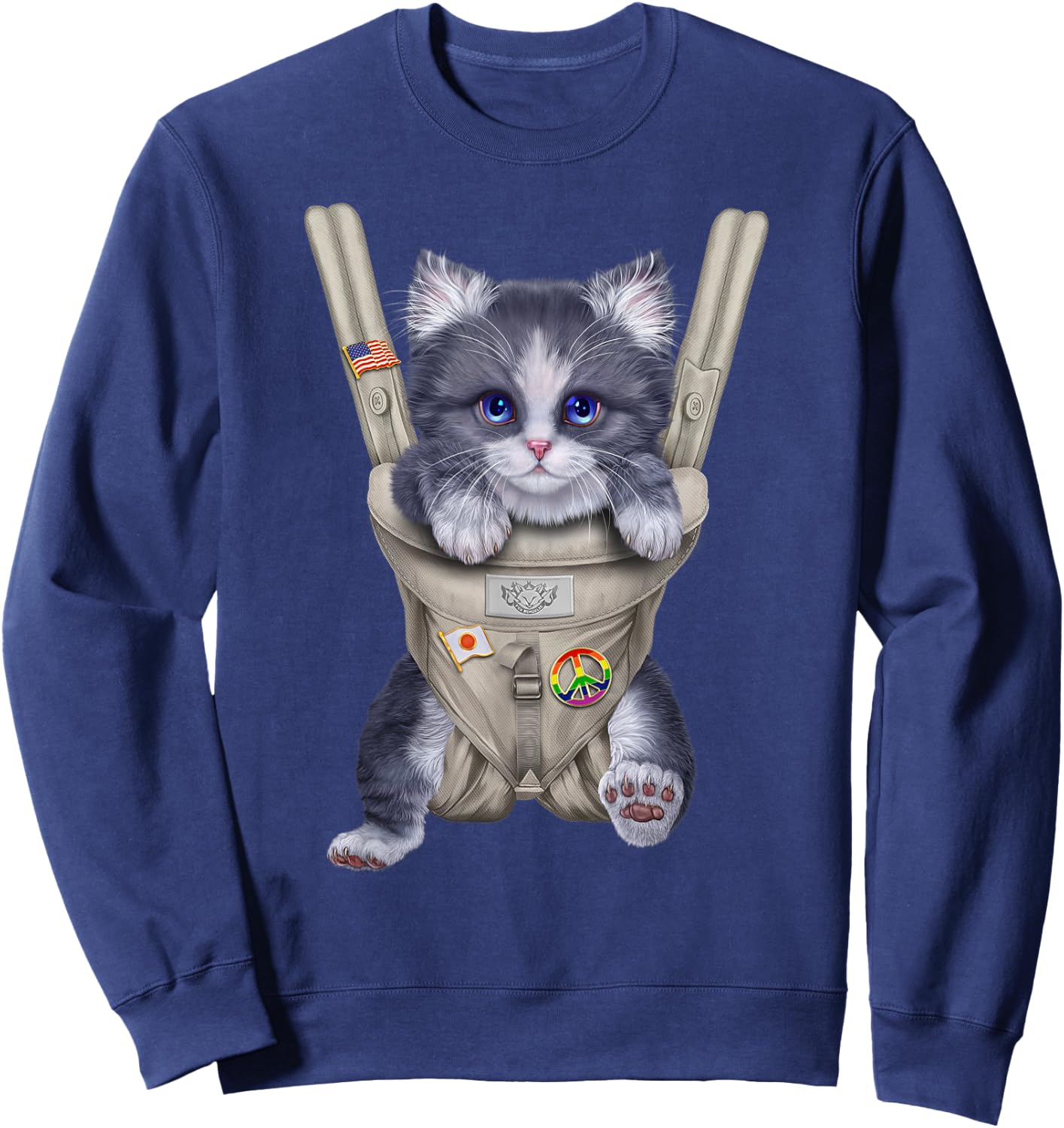 Grey Bicolor Cat in Baby Carrier Women Kids Sweatshirt - Sweatshirt | Navy