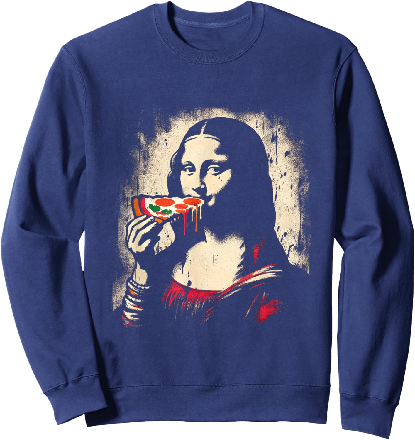 Mona-Lisa Eating Pizza - Funny Graphic Pizza Lover Sweatshirt - Sweatshirt | Navy