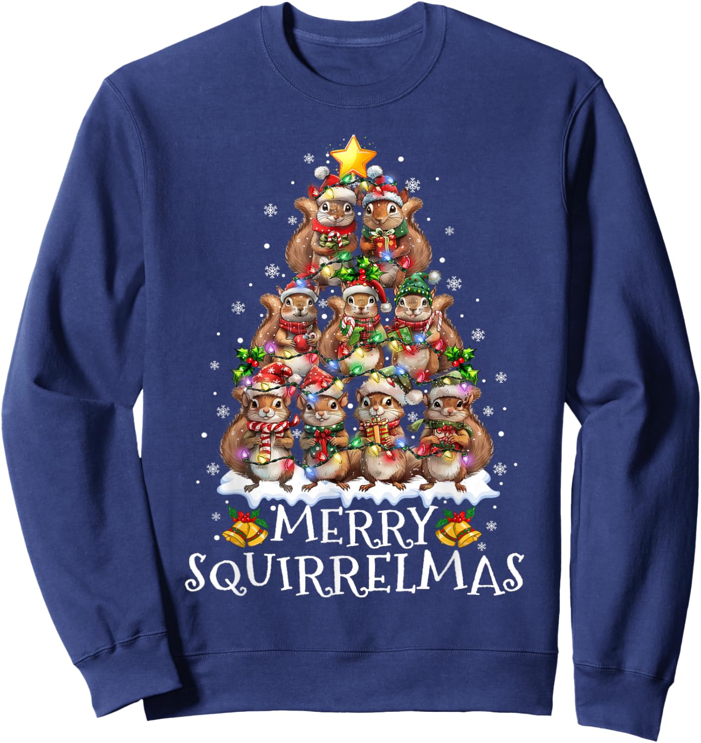 Squirrel Christmas Tree Lights Merry Squirrelmas Santa Xmas Sweatshirt - Sweatshirt | Navy