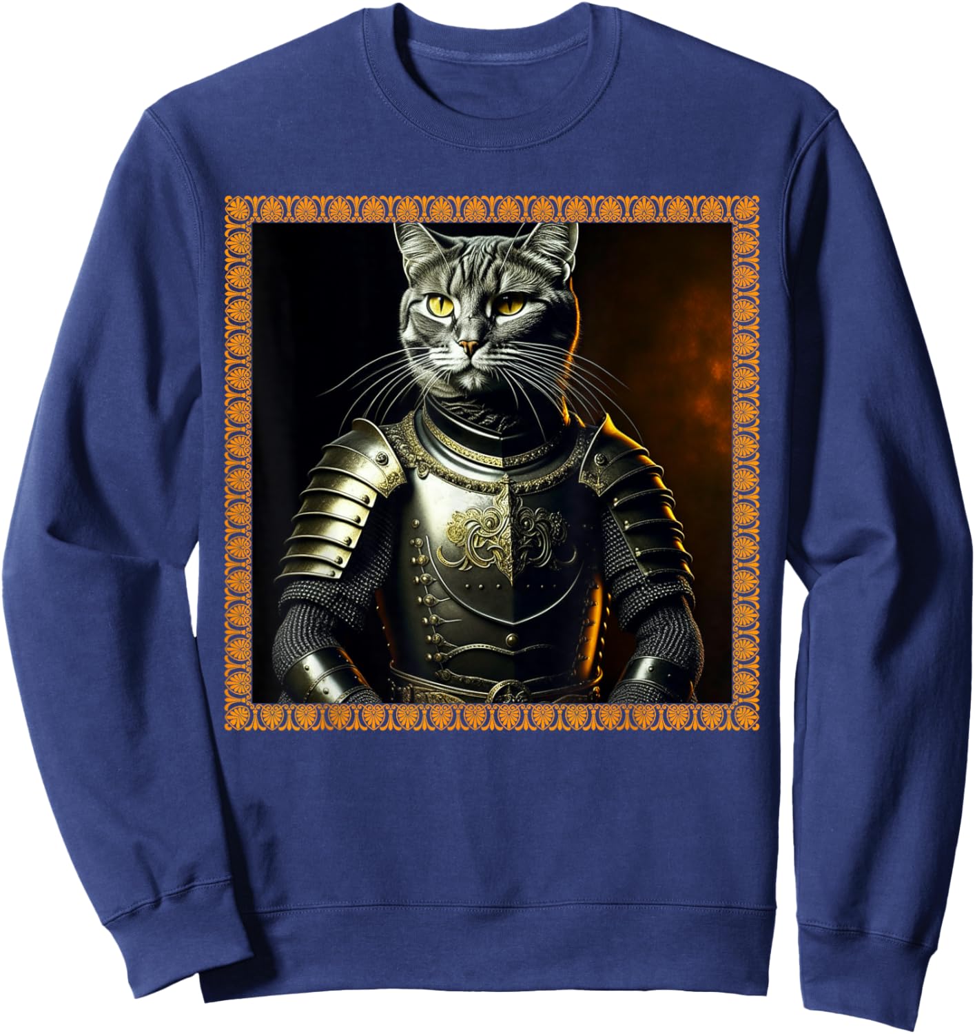 FUNNY CAT MEDIEVAL PORTRAIT RENAISSANCE Oil Painting Pet Sweatshirt - Sweatshirt | Navy