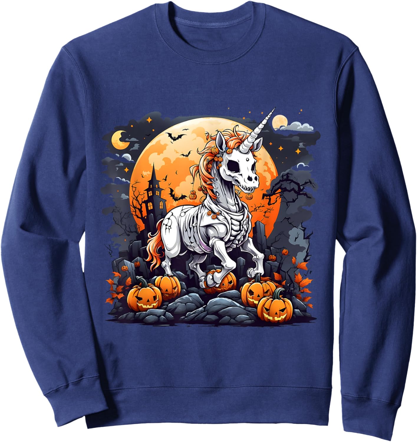Cute Halloween Skeleton Unicorn Girls Women Witchy Halloween Sweatshirt - Sweatshirt | Navy