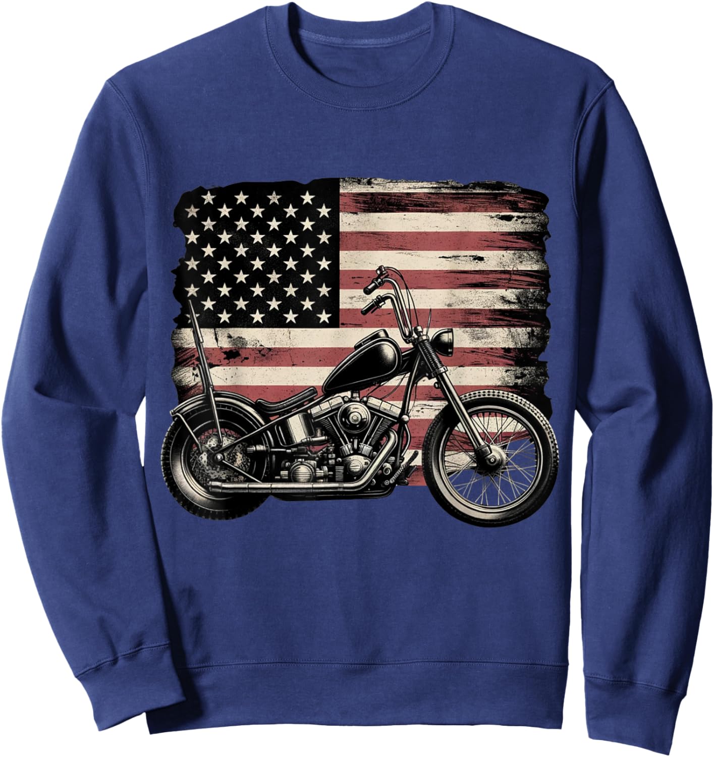 Retro Vintage USA Flag Motorcycle Patriotic America Biker Sweatshirt - Sweatshirt | Navy