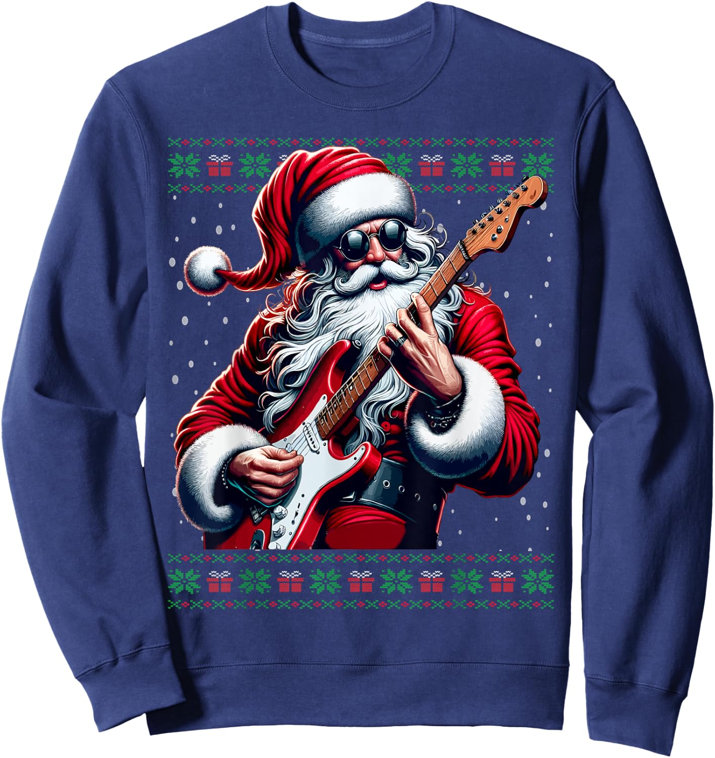 Santa Guitar Musician Guitarist Ugly Christmas Sweater Sweatshirt - Sweatshirt | Navy