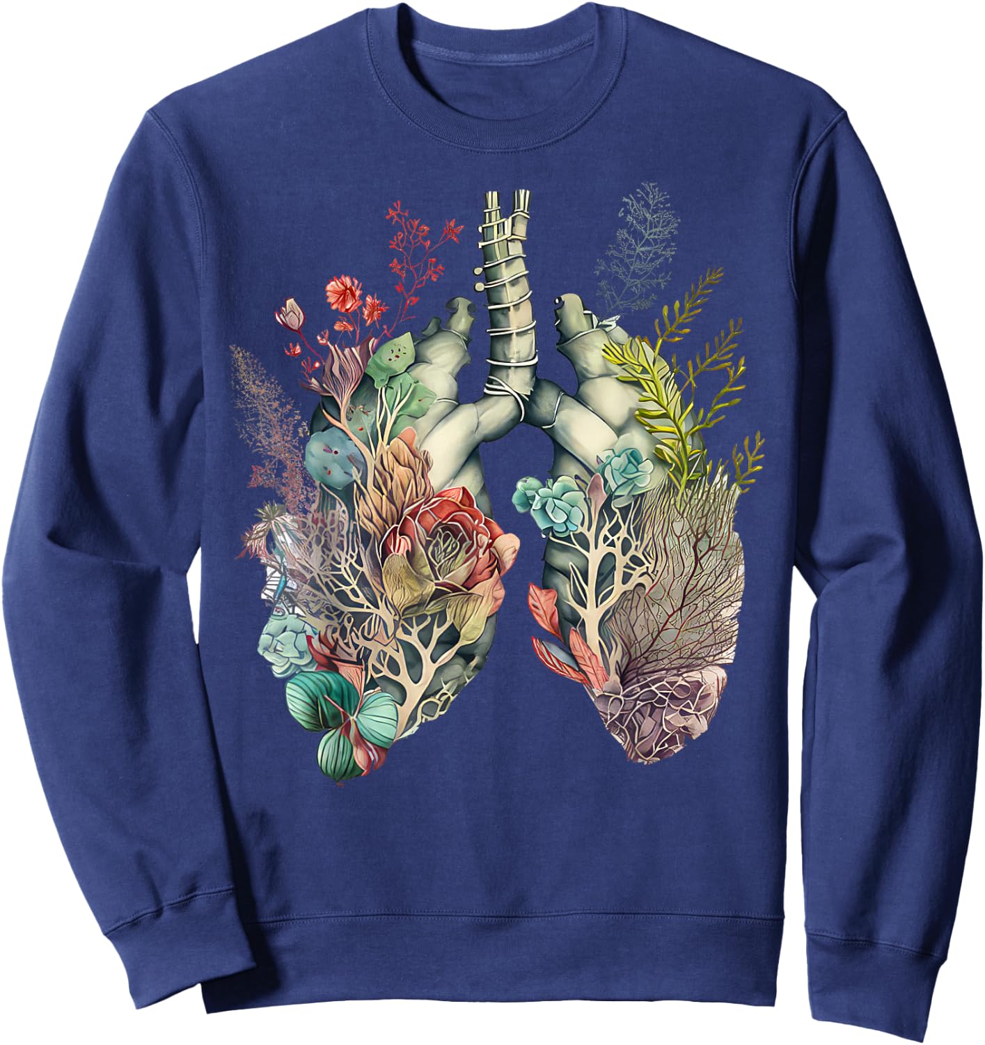 Anatomy Floral Lung RT Respiratory Therapy Pulmonologist Sweatshirt - Sweatshirt | Navy