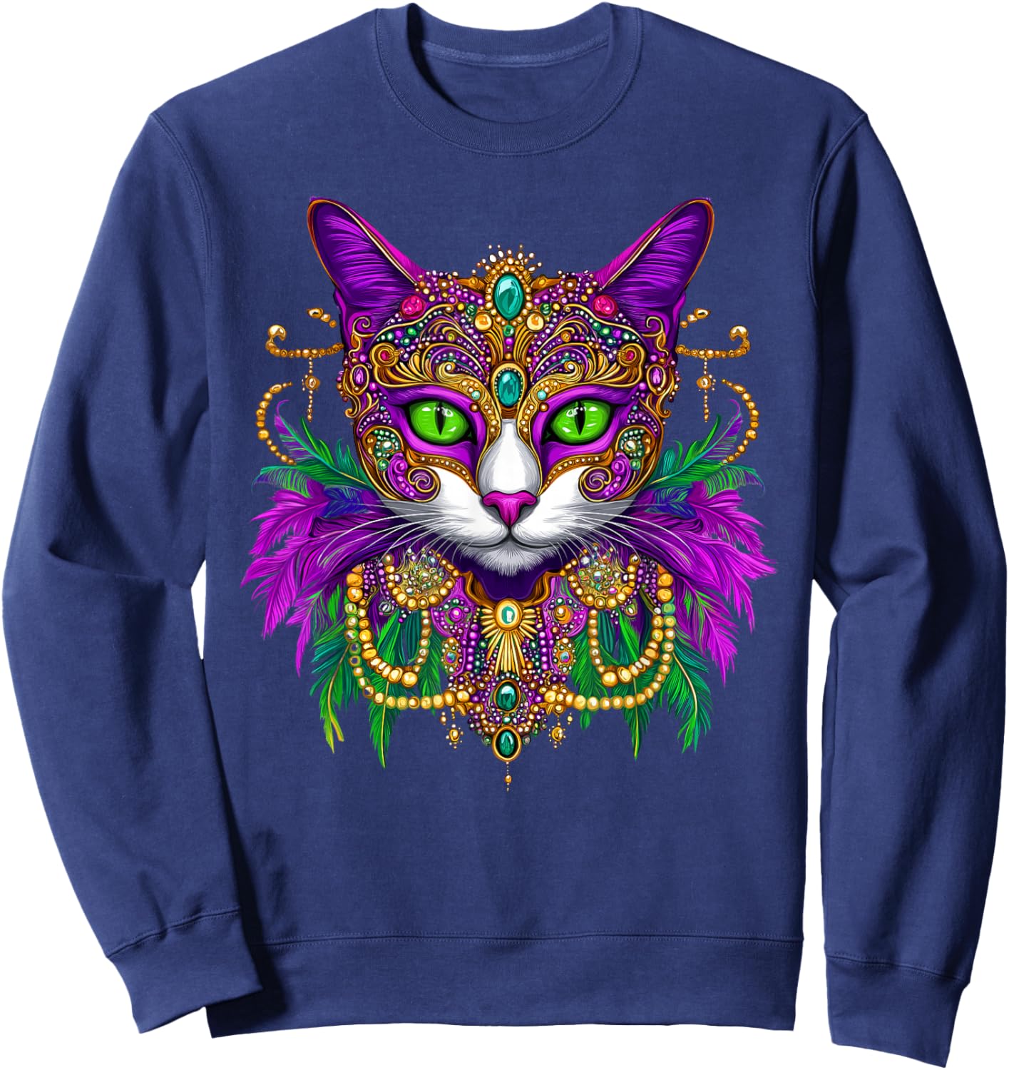 Meowdi Gras Mardi Gras Cat Lover New Orleans Louisiana Men Women Kids Sweatshirt - Sweatshirt | Navy
