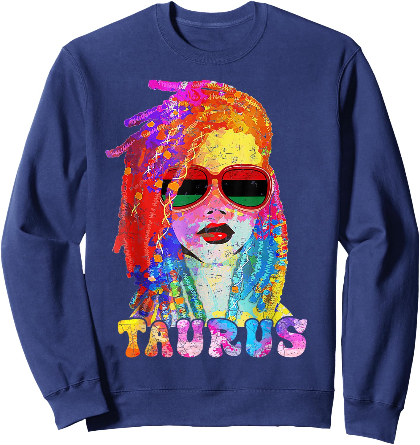 Taurus Girl Loc'd Hair Art Zodiac Birthday Black Woman Sweatshirt - Sweatshirt | Navy