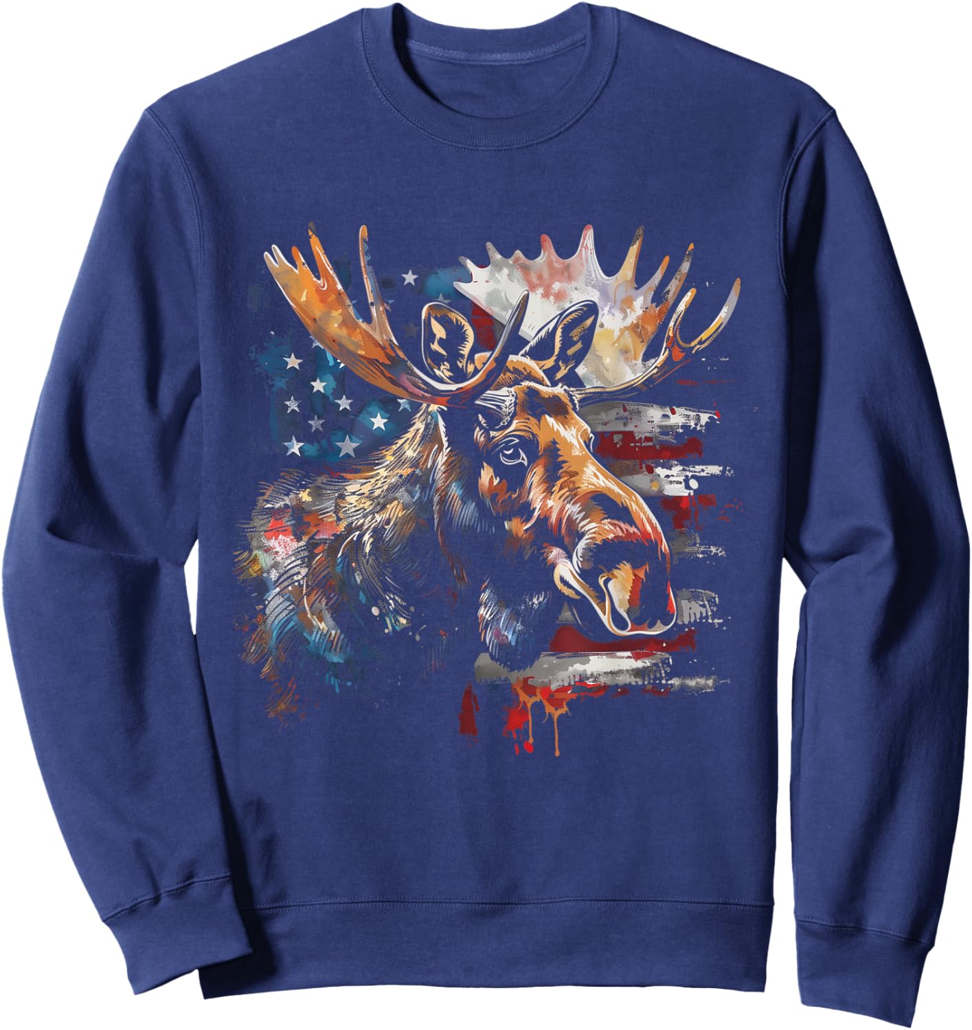 Moose American Flag USA Nature Patriotic Moose Lover Kids Men Sweatshirt - Sweatshirt | Navy