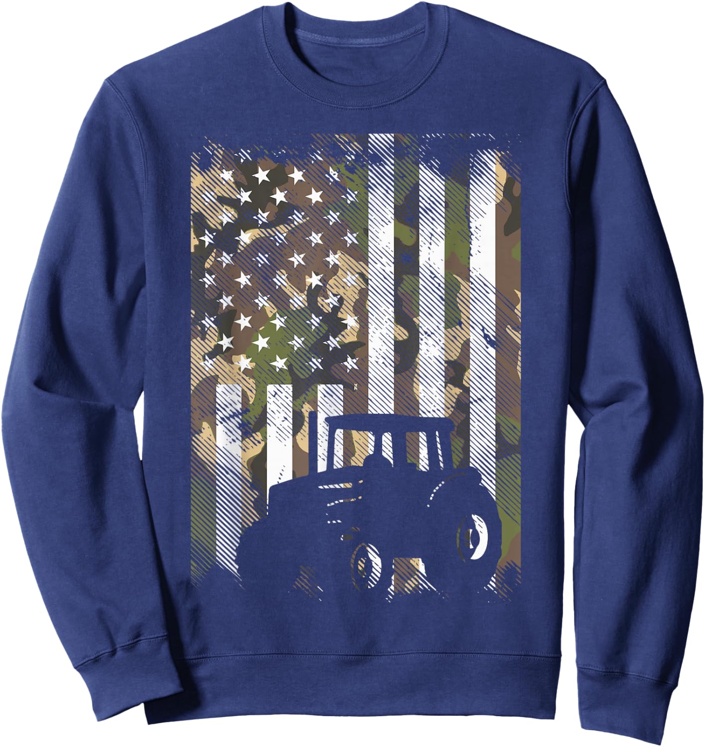Camo Flag Tractor Vintage Farm Truck Patriotic Farmer Gift Sweatshirt - Sweatshirt | Navy