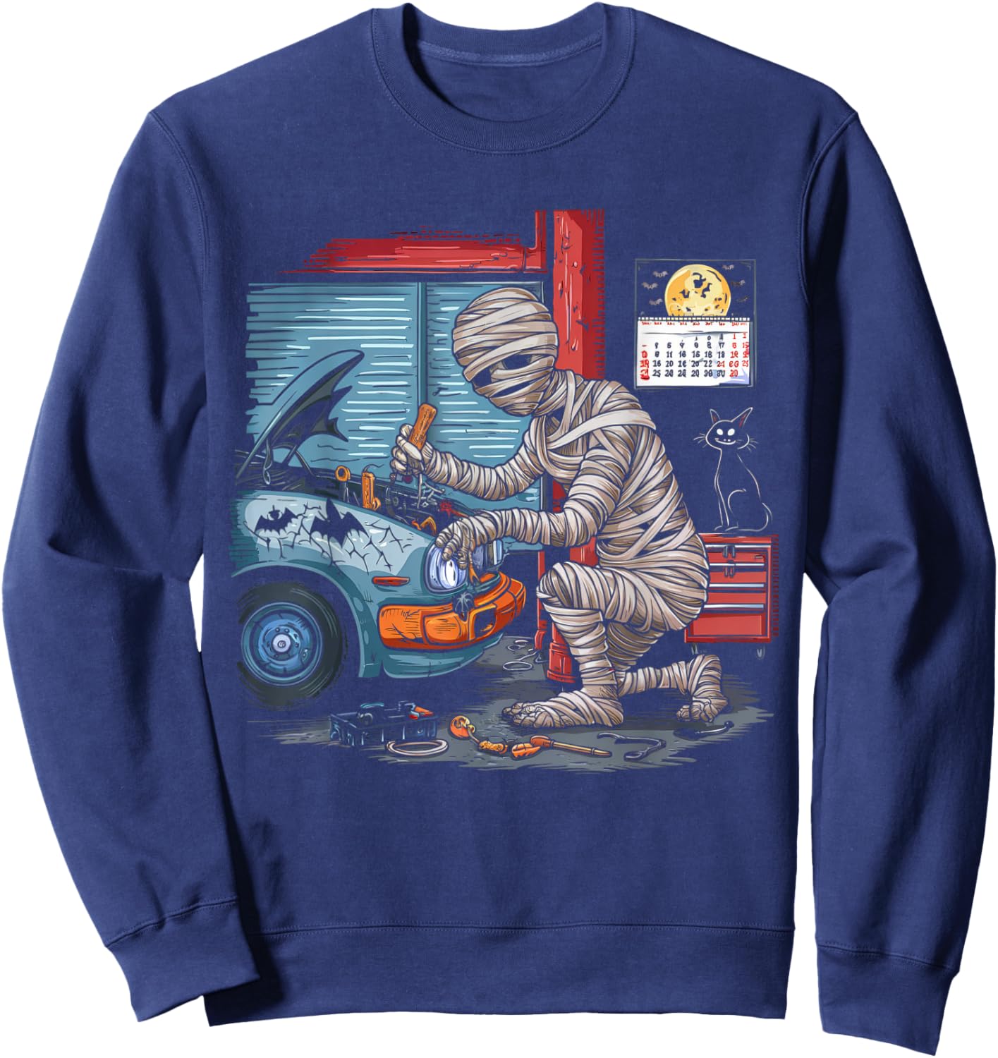 Car Lover Halloween Shirt Creepy Mechanic Mummy Scary Garage Sweatshirt - Sweatshirt | Navy