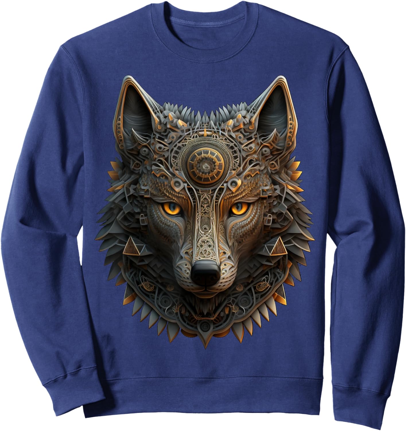Wolf Mandala Artwork Animal Print Animal Lovers Sweatshirt - Sweatshirt | Navy