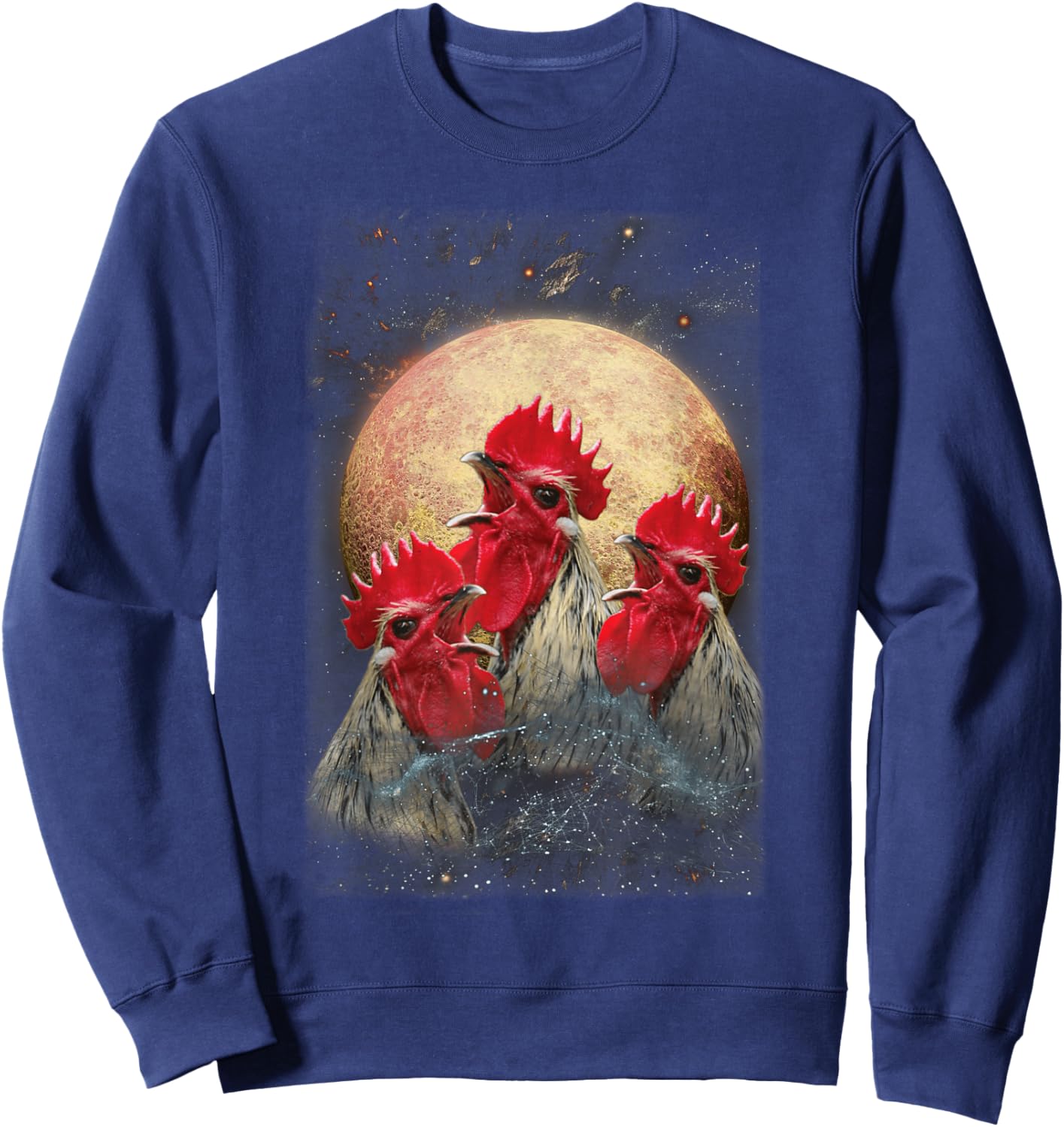 Three Chickens Howling At The Moon Funny Parody Chicken Sweatshirt - Sweatshirt | Navy