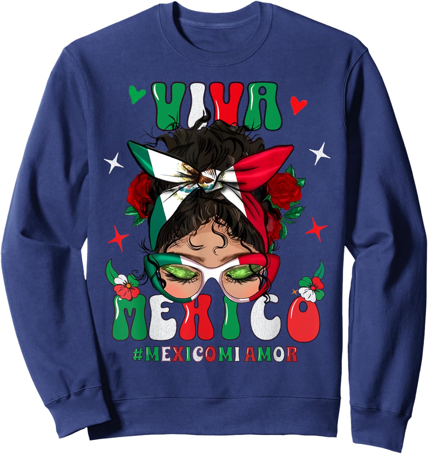 Viva Mexico Apparel Mexican Flag Kids Girl Women Pride Sweatshirt - Sweatshirt | Navy