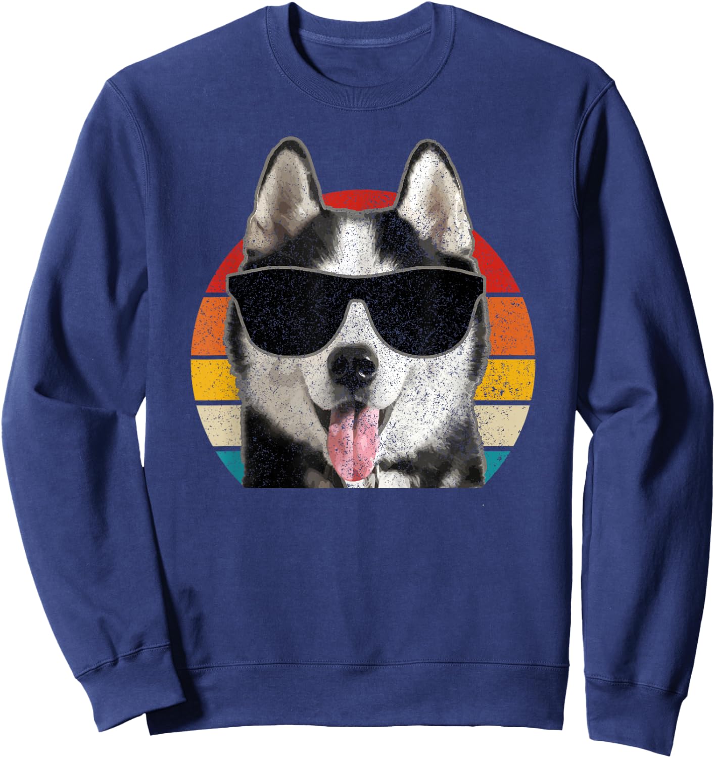 Husky Vintage Sunglasses Funny Siberian Husky Sweatshirt - Sweatshirt | Navy