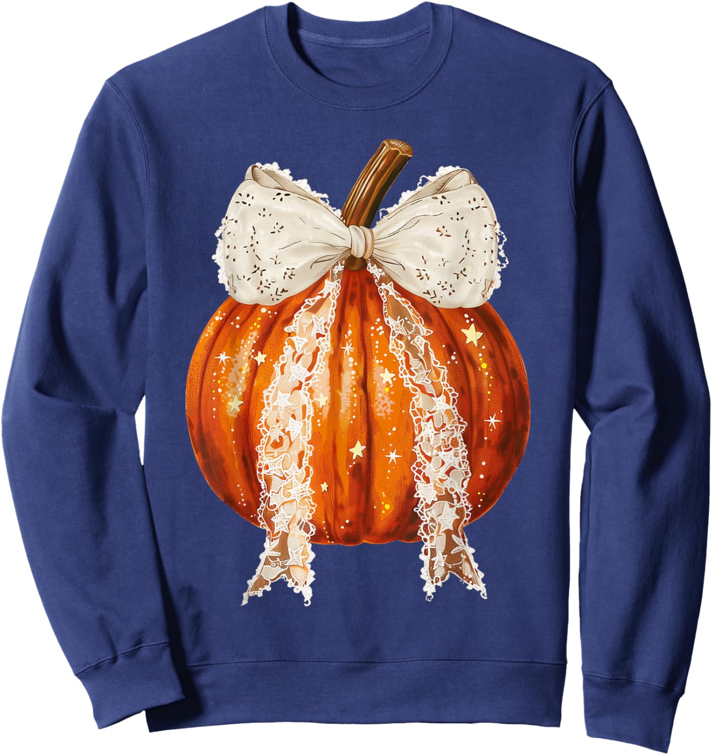 Coquette Bow Pumpkin Season Autumn Fall Y'all Thanksgiving Sweatshirt - Sweatshirt | Navy