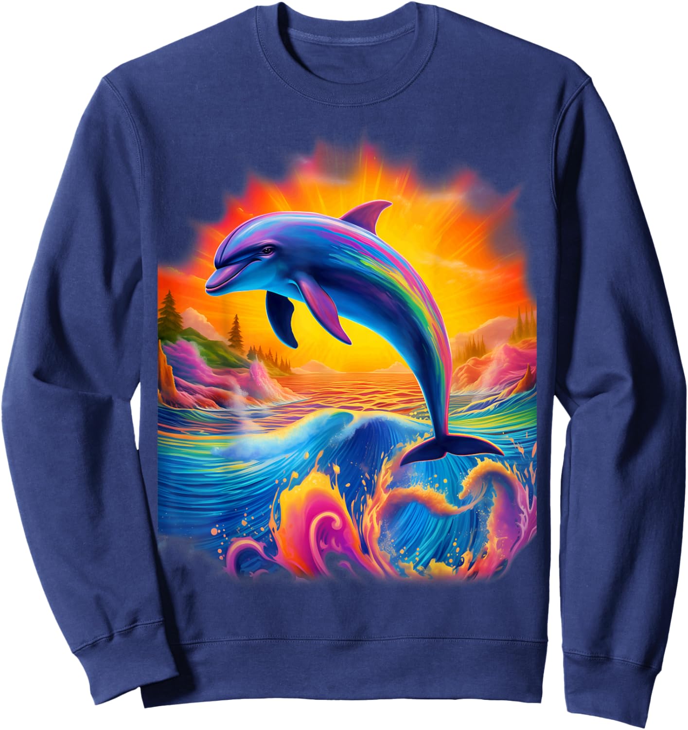 Dolphin Colorful Rainbow Oceanscape for Girls and Boys Sweatshirt - Sweatshirt | Navy